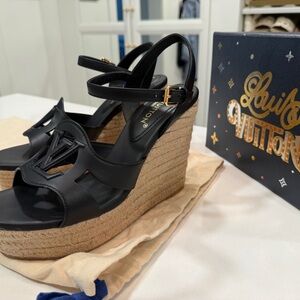 Louis Vuitton Black Espadrille Wedges